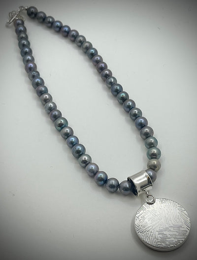 Gray Jasper Pendant on Gray Pearls
