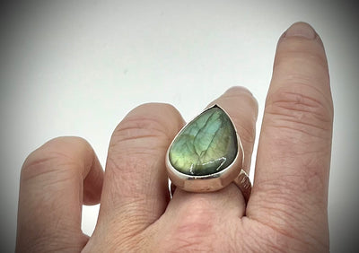 Green Labradorite Teardrop Ring