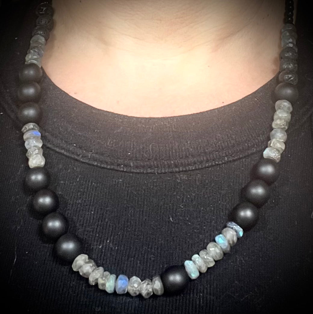 Black Onyx and Labradorite Necklace