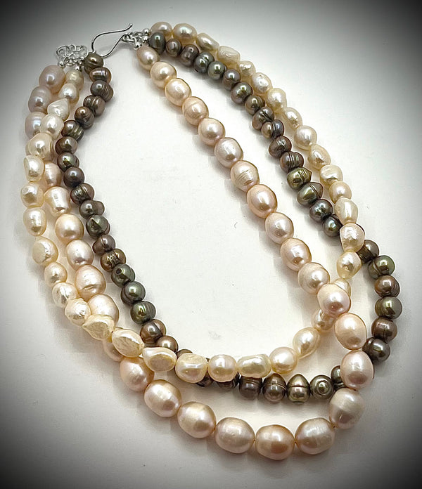 Triple Strand Pearl Necklace - Raiford Gallery Inc