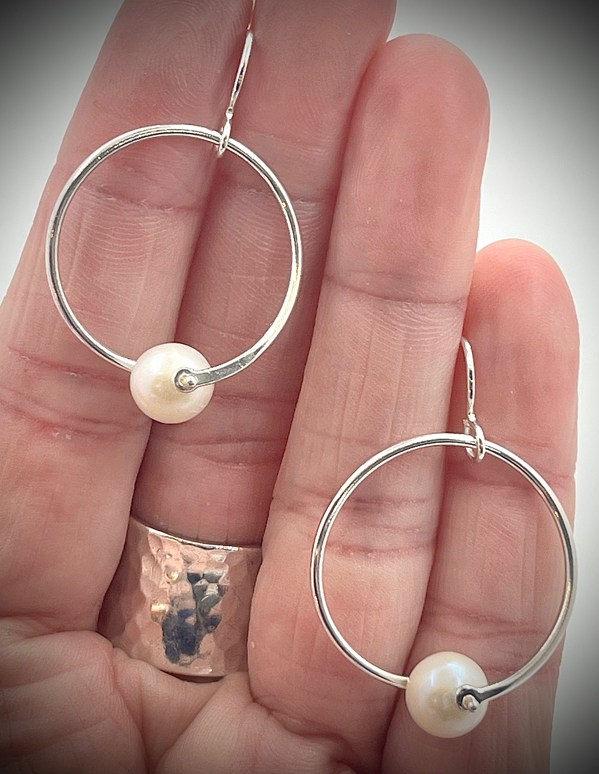 Sterling Twisted Hoop with Pearl Earrings