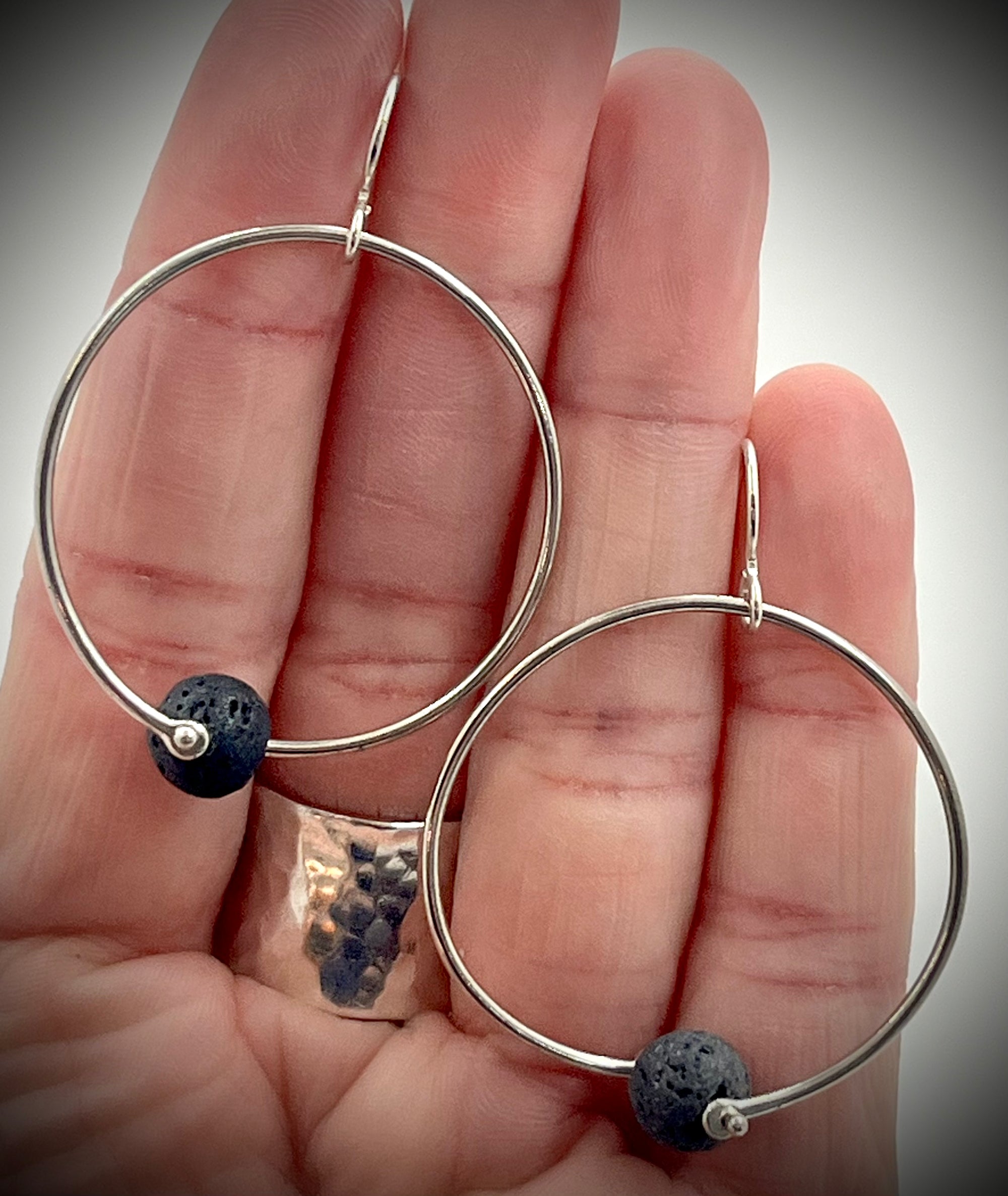 Sterling Twisted Hoop with Black Lava Beads