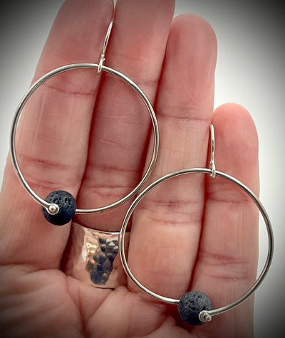 Sterling Twisted Hoop with Black Lava Beads