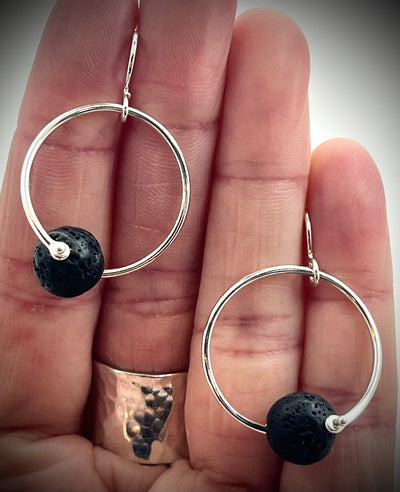 Sterling Twisted Hoop with Black Lava Beads