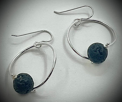 Sterling Twisted Hoop with Black Lava Beads