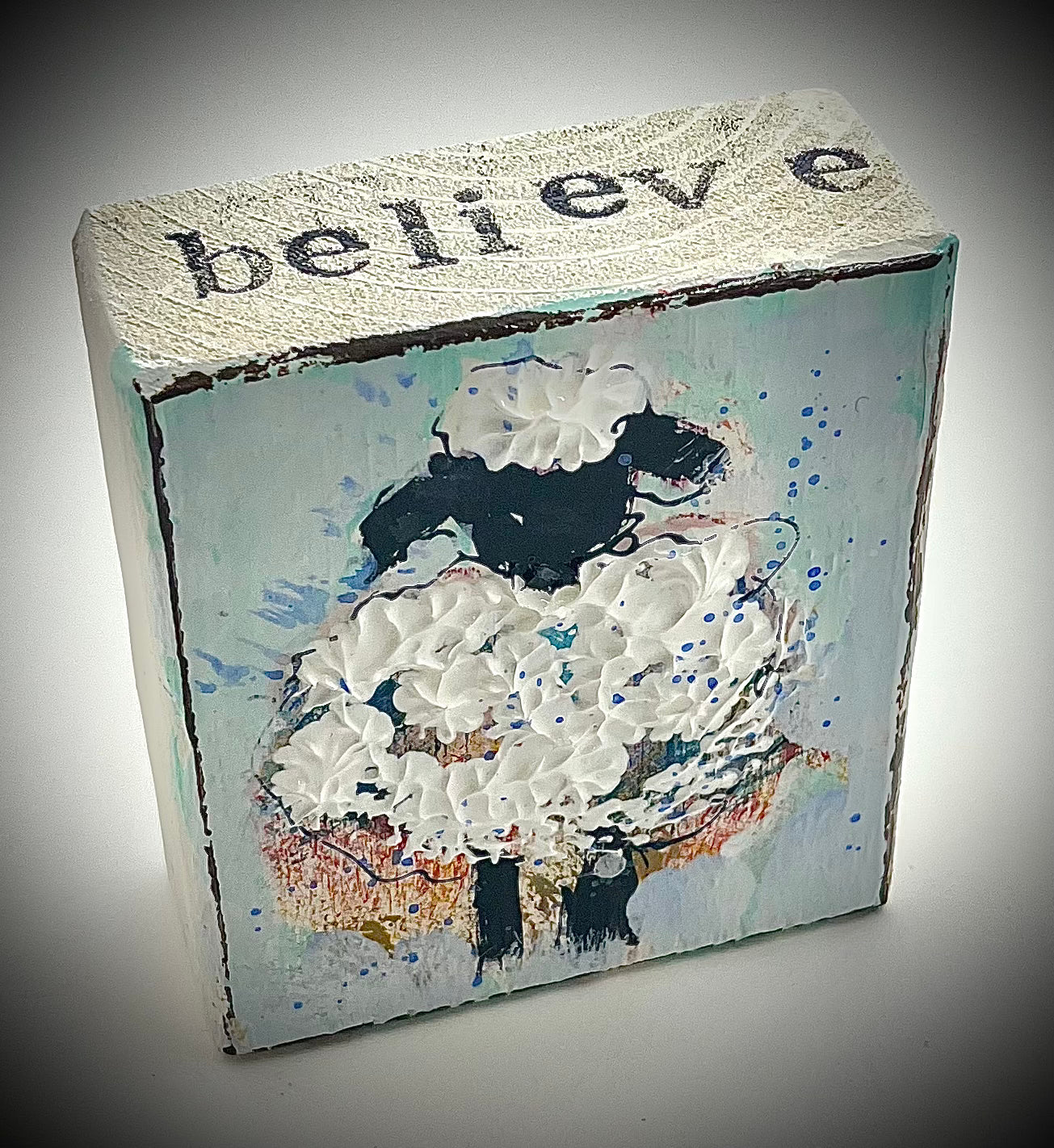 Sheep Believe Painted Block