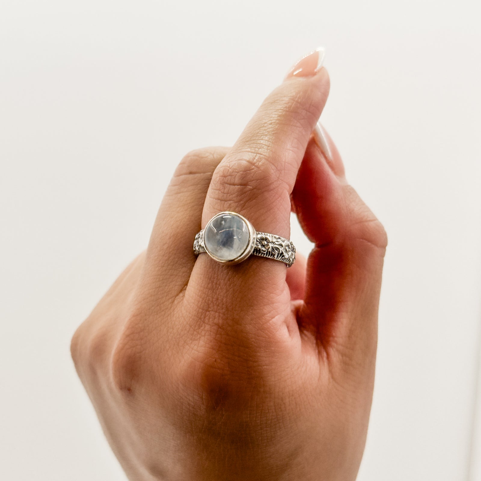Moonstone in handmade bezel ring