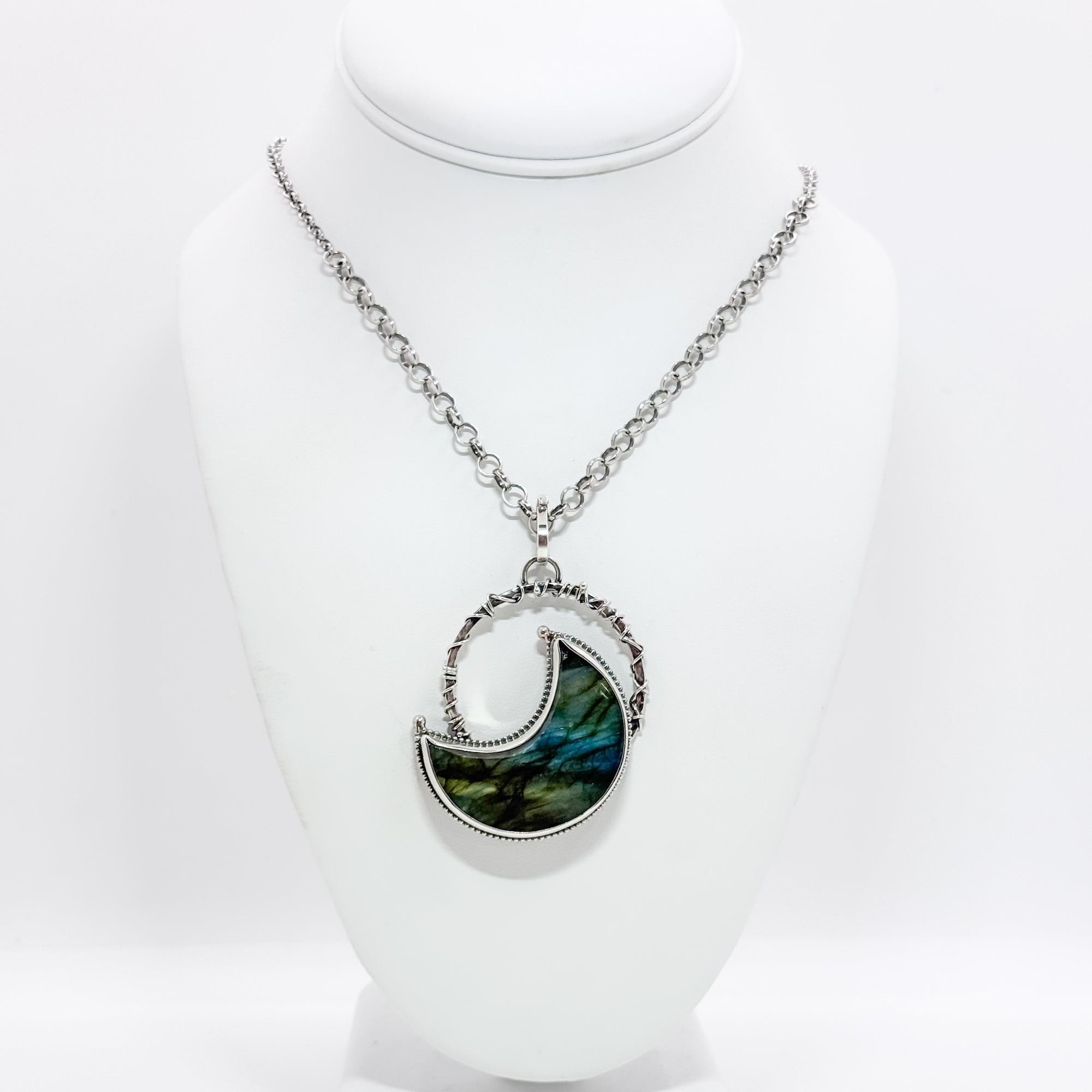 Crescent Moon Labradorite Pendant Necklace