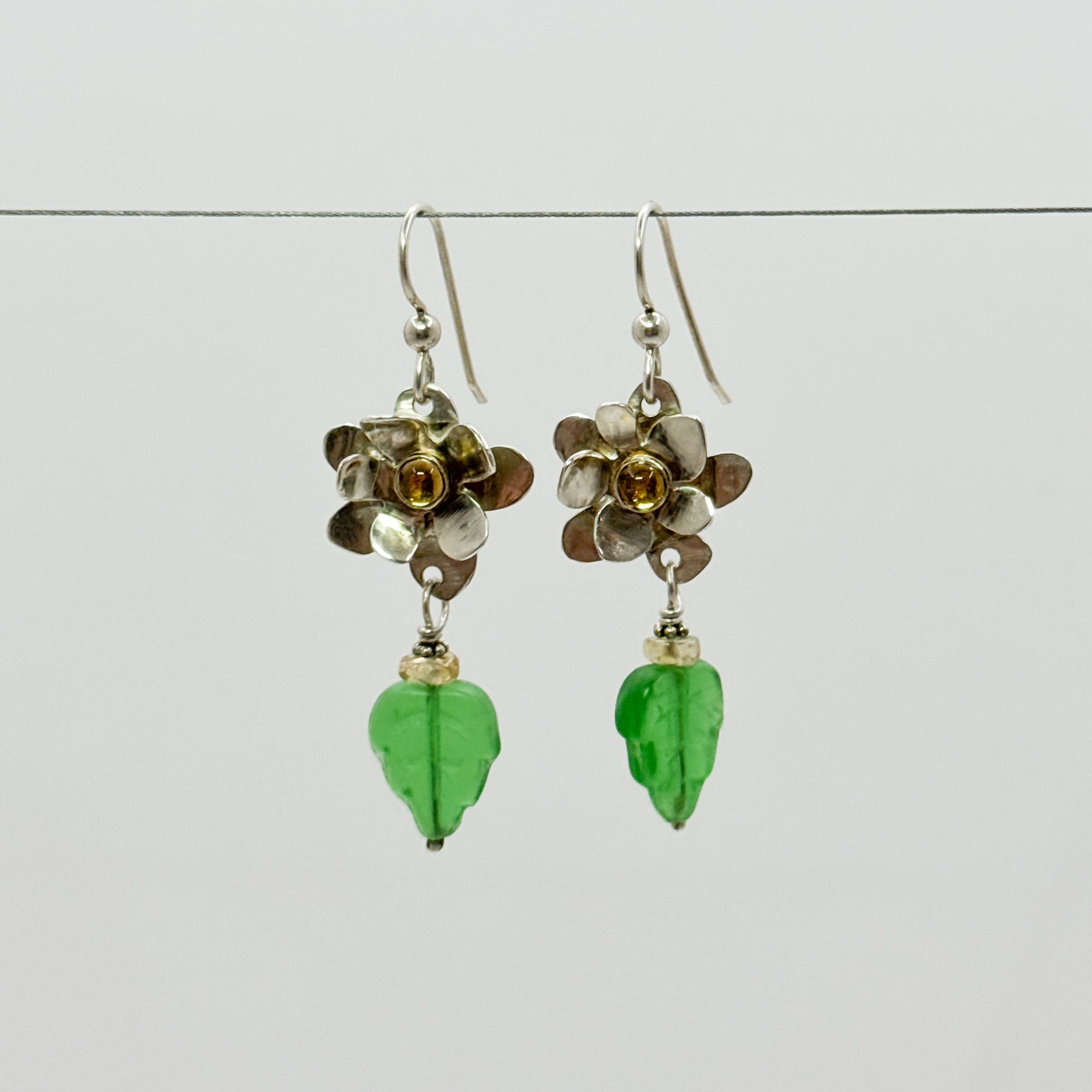 Citrine with glass leaf earrings