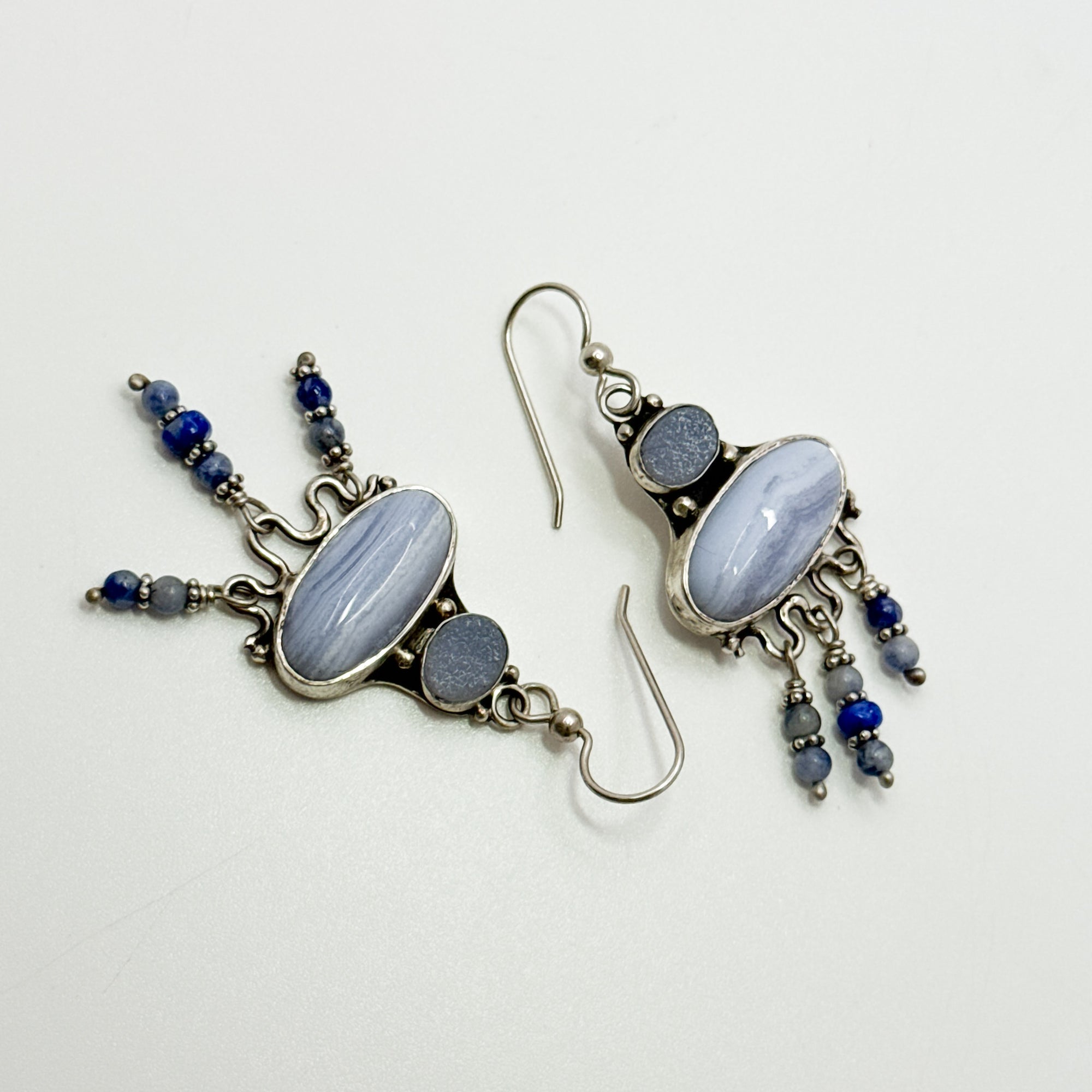 Blue lace agate and druzy earrings