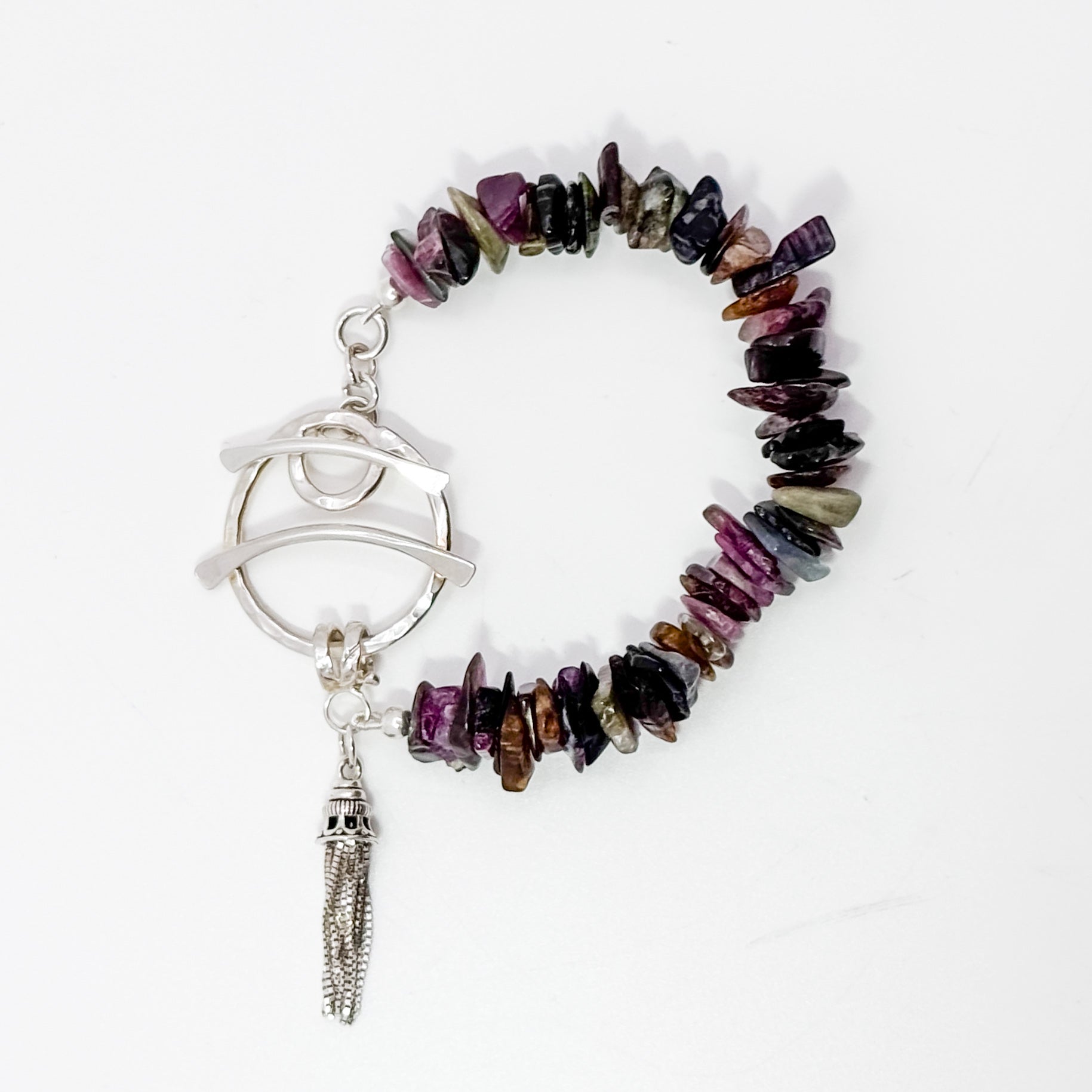 Tourmaline chip bead Toggle Tassel Bracelet