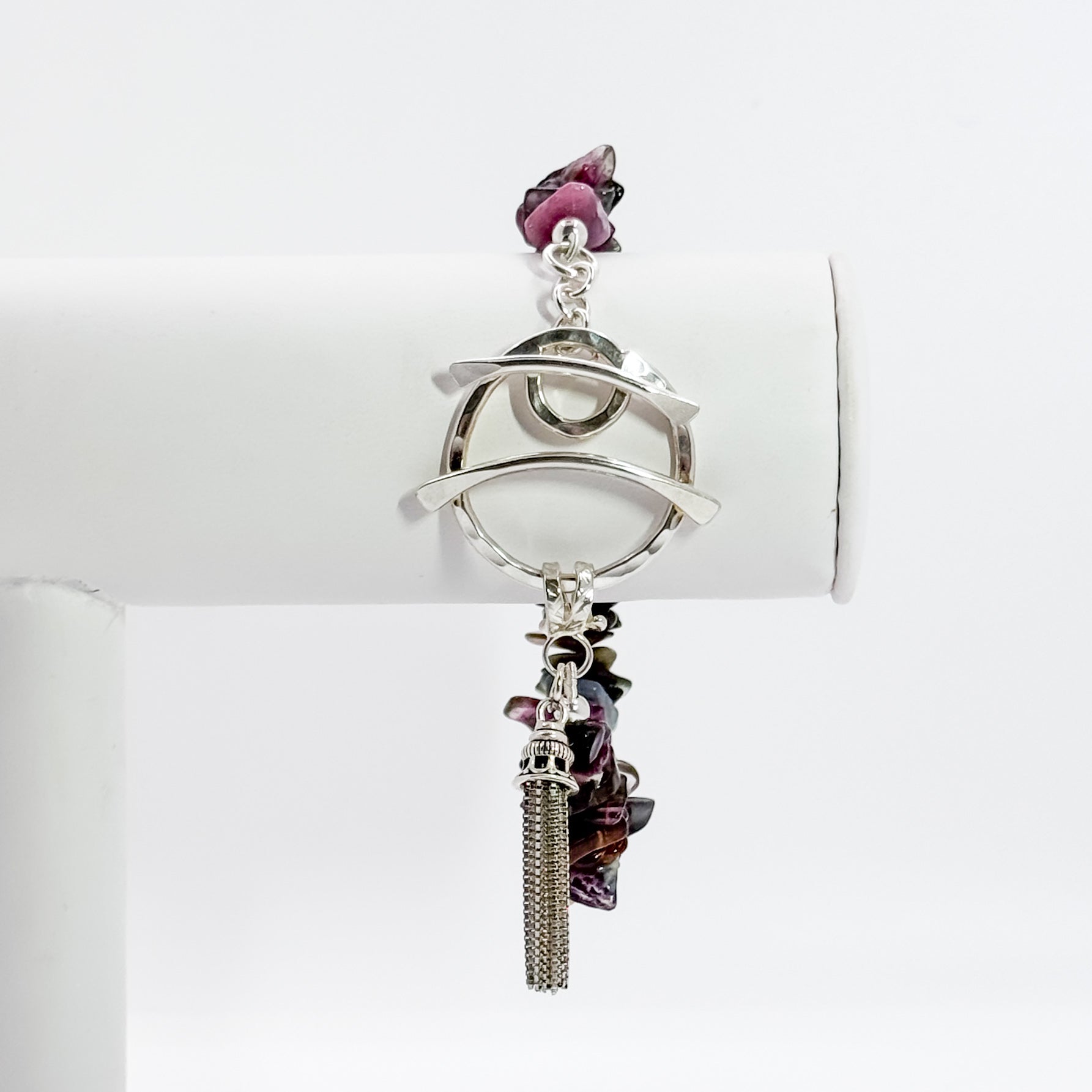 Tourmaline chip bead Toggle Tassel Bracelet