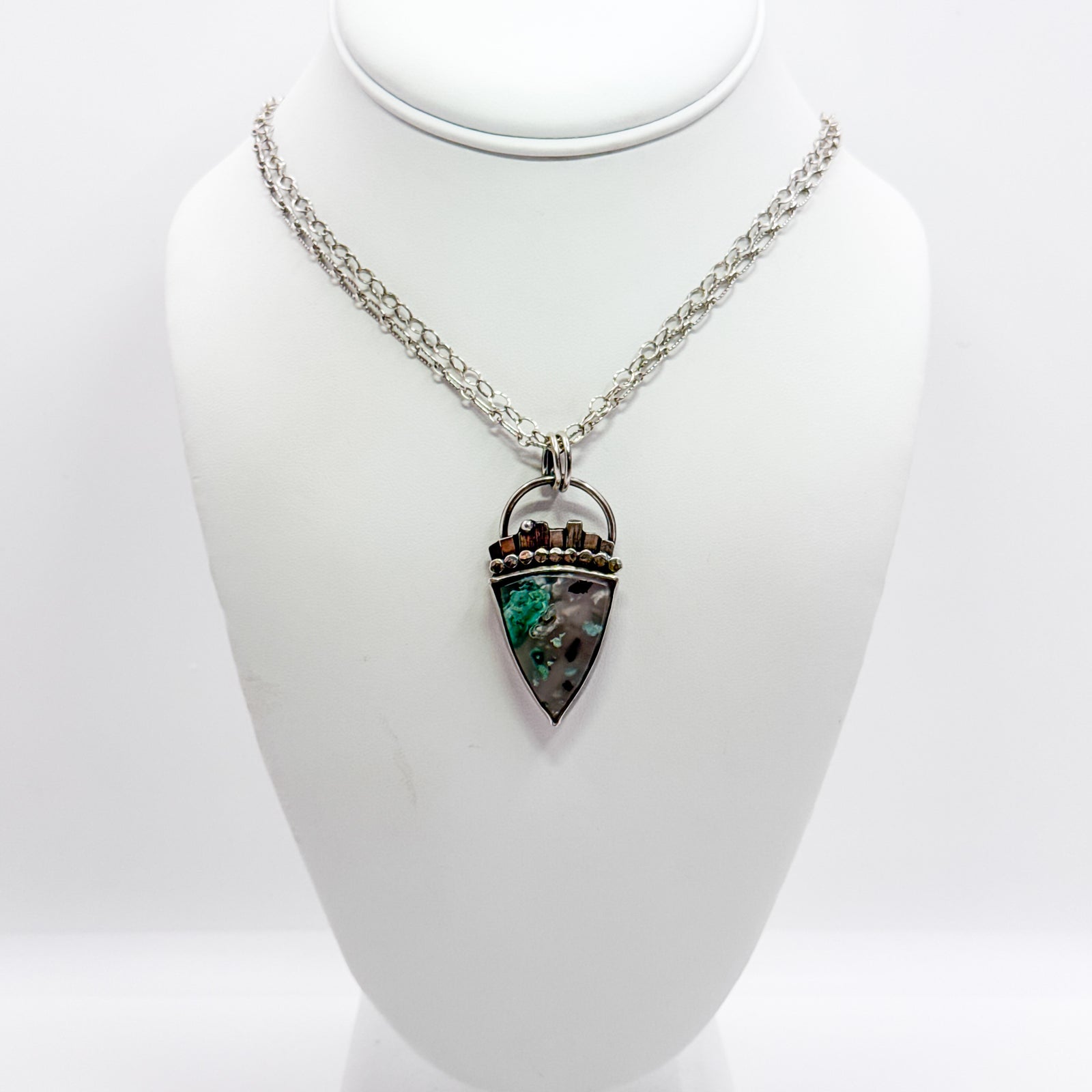 Chrysocolla Native Copper Pendant on Double chain Necklace