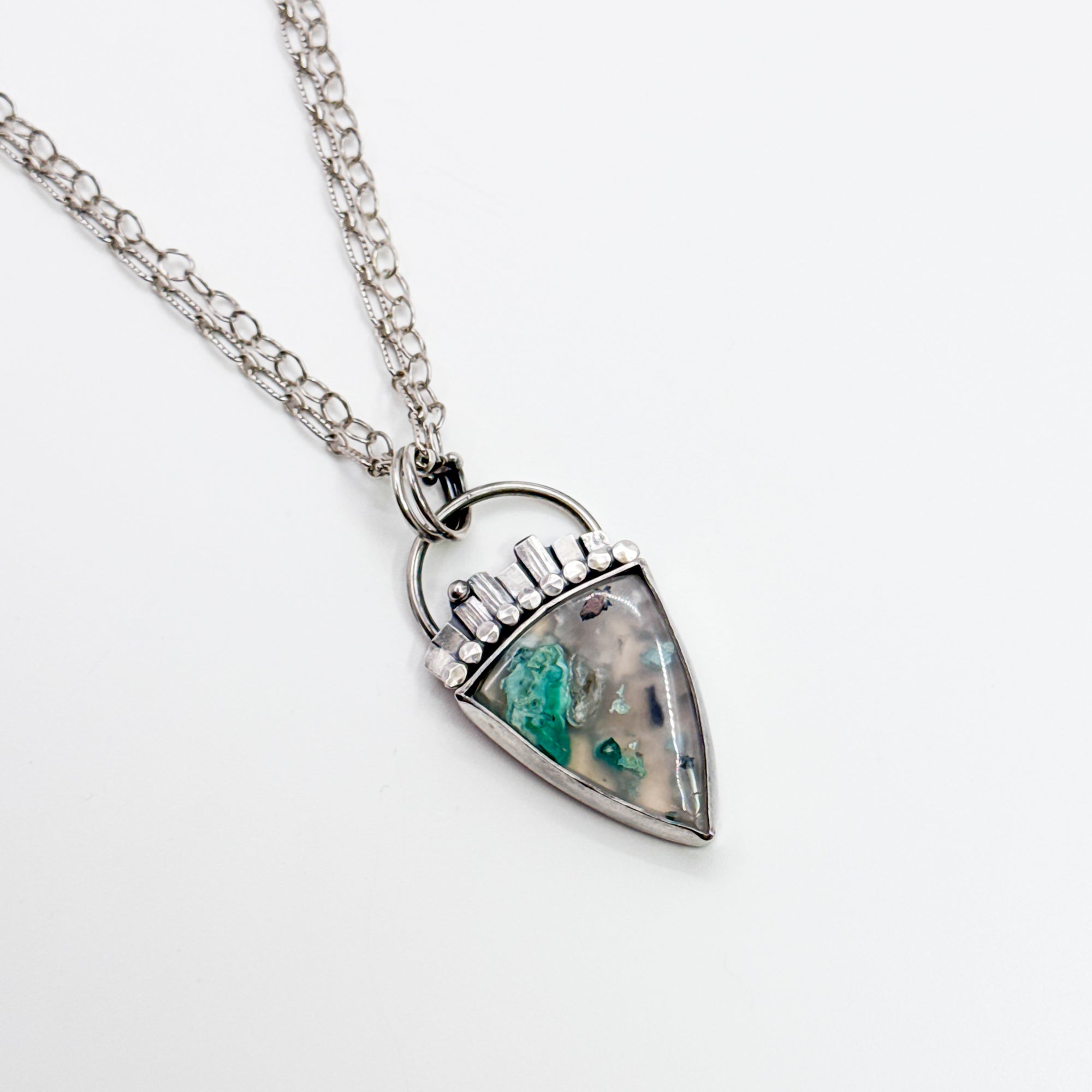 Chrysocolla Native Copper Pendant on Double chain Necklace