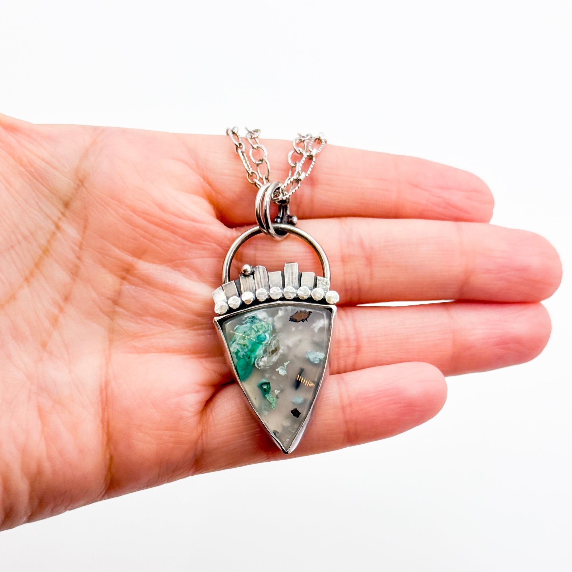 Chrysocolla Native Copper Pendant on Double chain Necklace