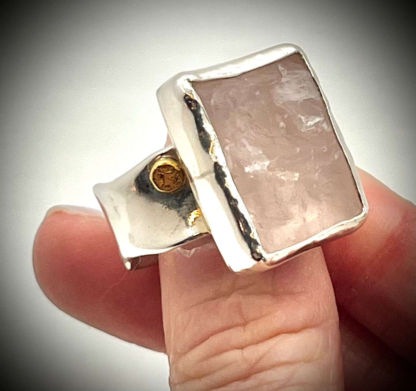 Natural Surface Pink Quartz Ring