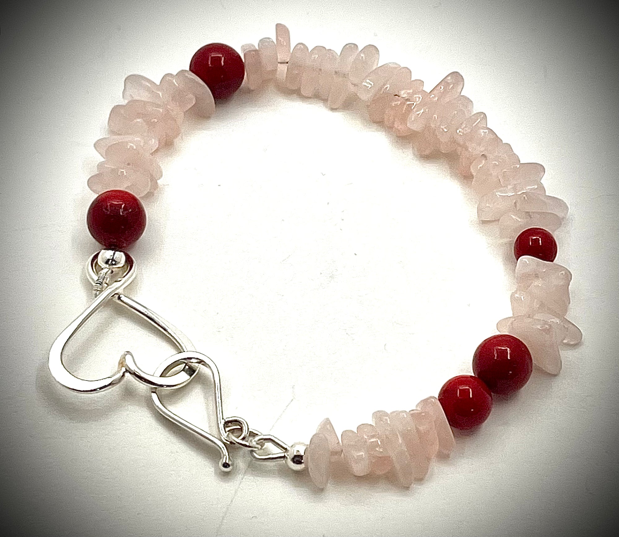 Red Coral Bead and Rose Quartz Bracelet