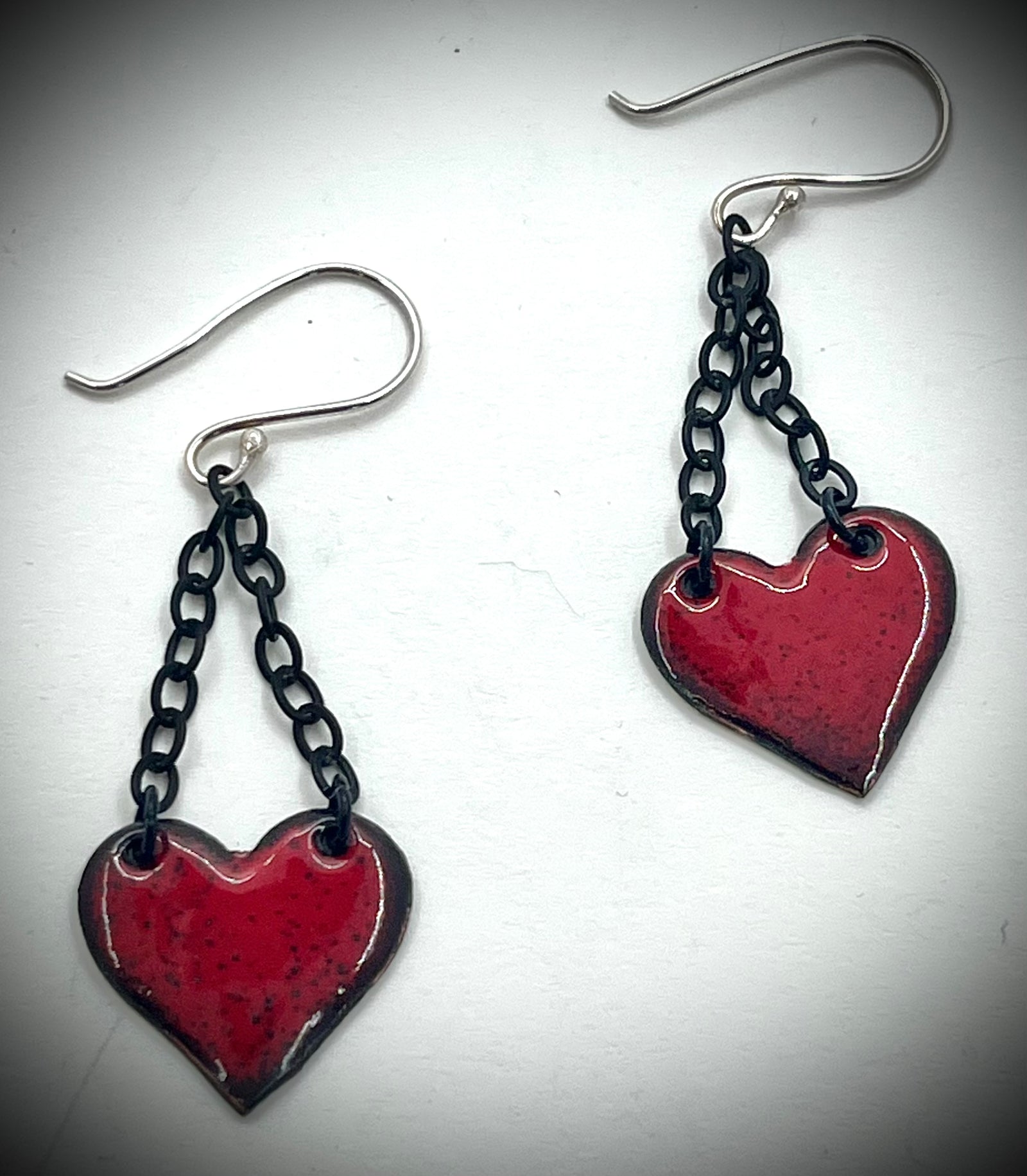 Red Enamel Heart Earrings