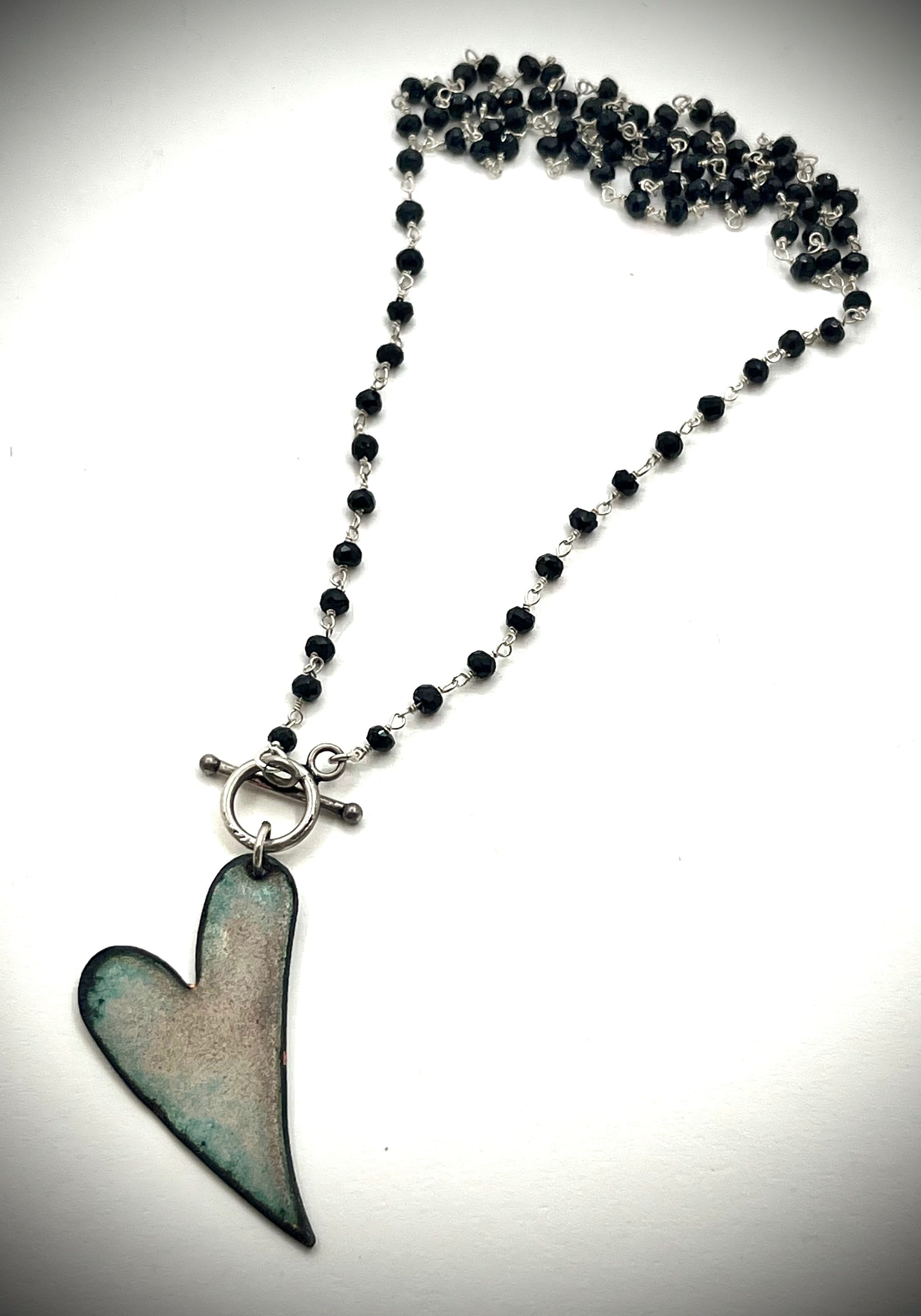 Red Enamel Heart with Beaded Onyx Necklace