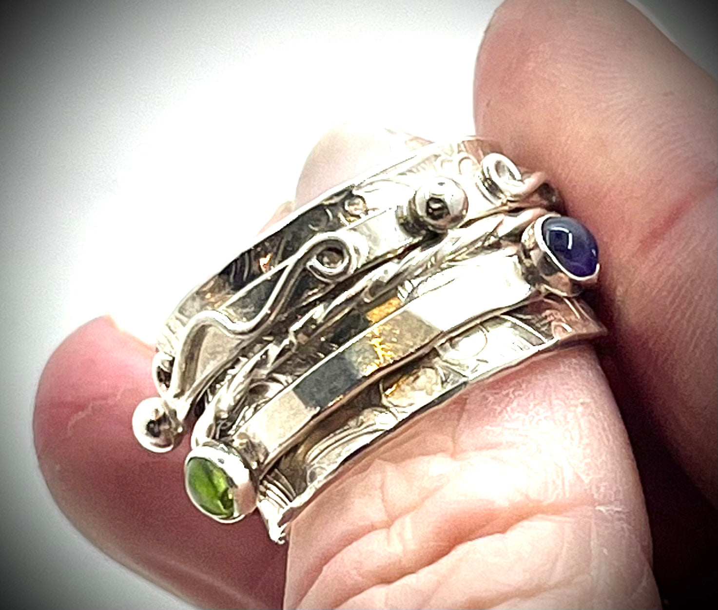 Triple Stone Spinning Band Twiddle Ring
