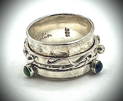 Triple Stone Spinning Band Twiddle Ring