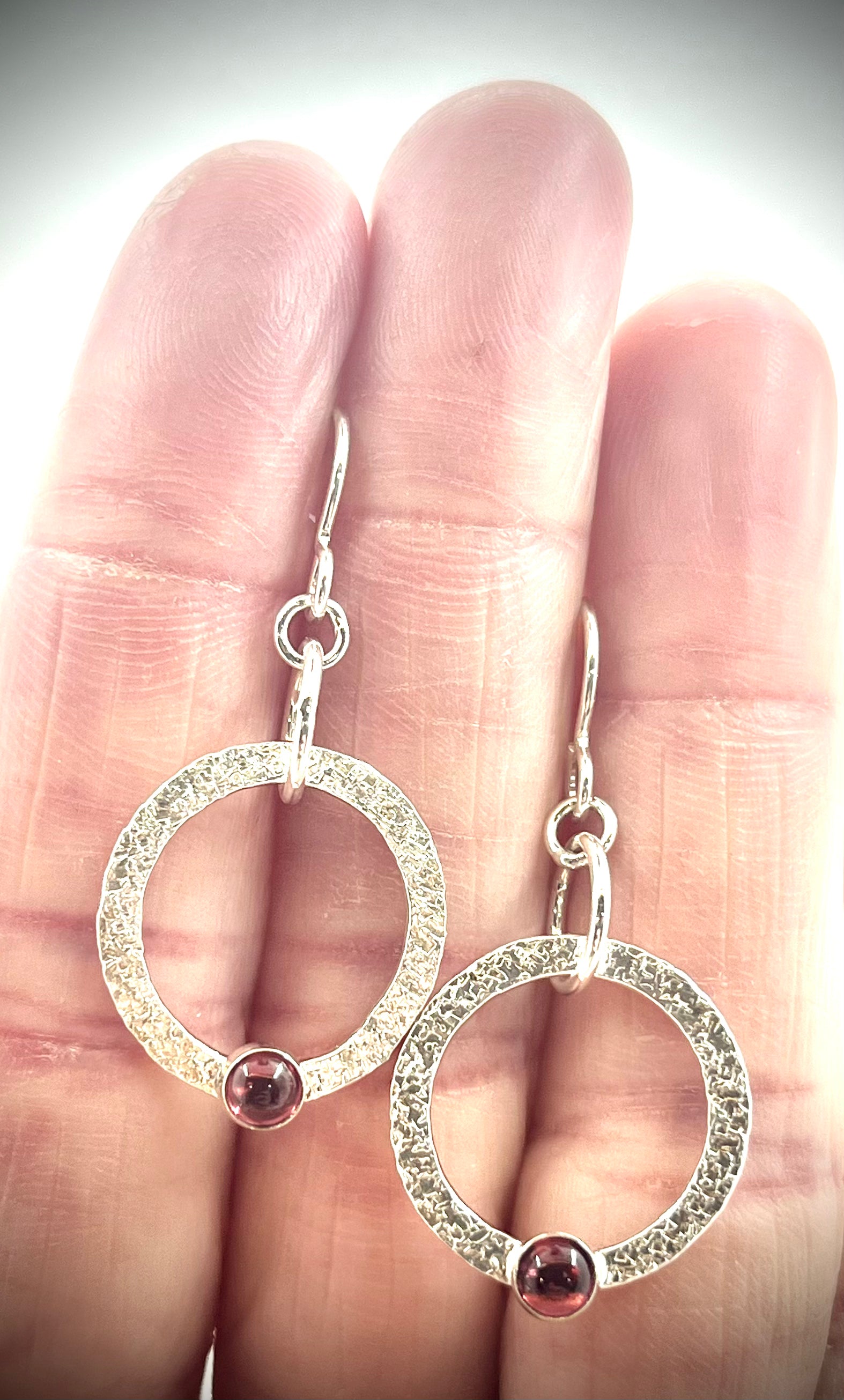 Garnet Smoke Ring Dangle Earrings