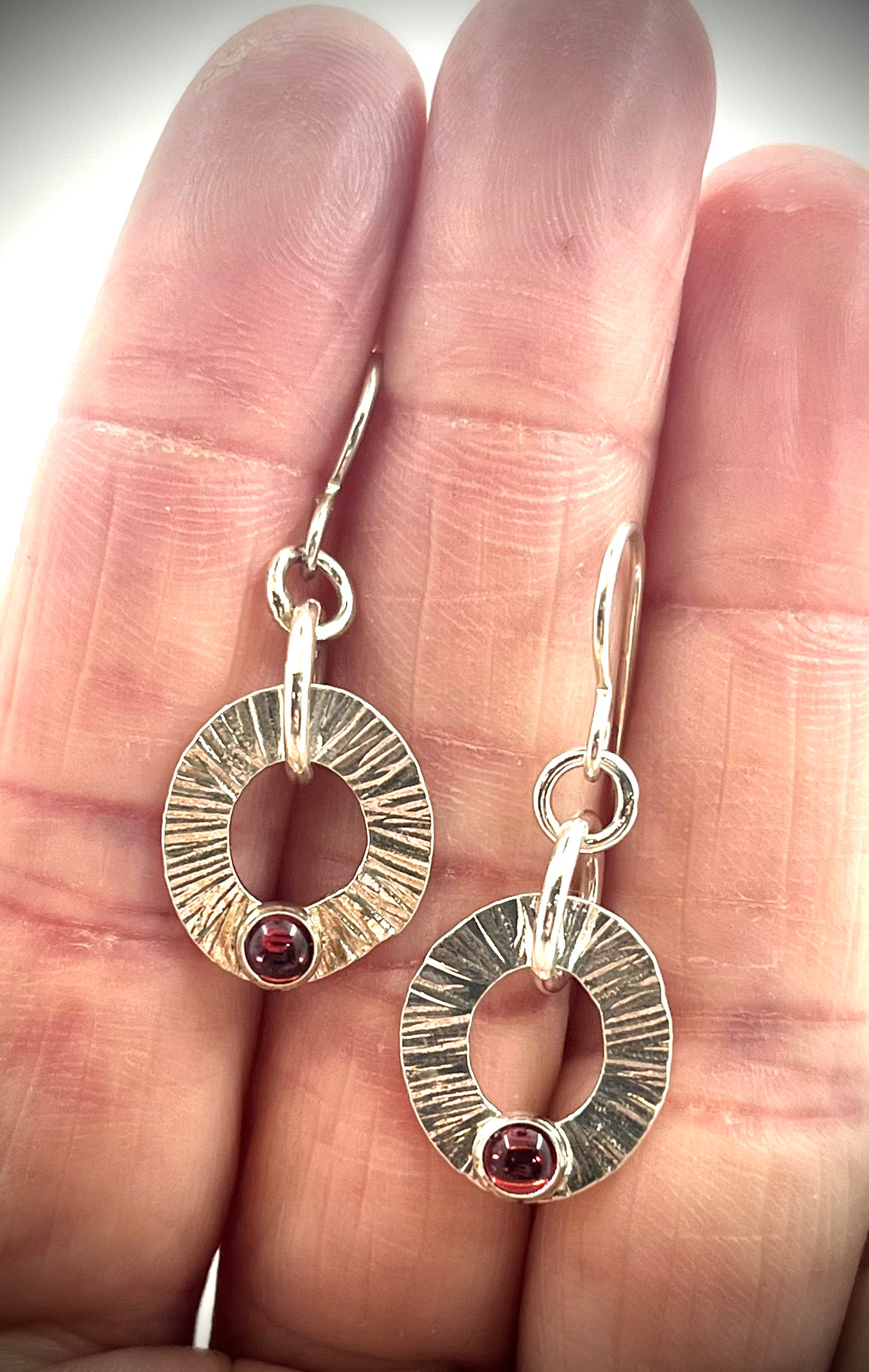 Small Garnet Smoke Ring Dangle Earrings