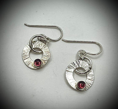 Small Garnet Smoke Ring Dangle Earrings