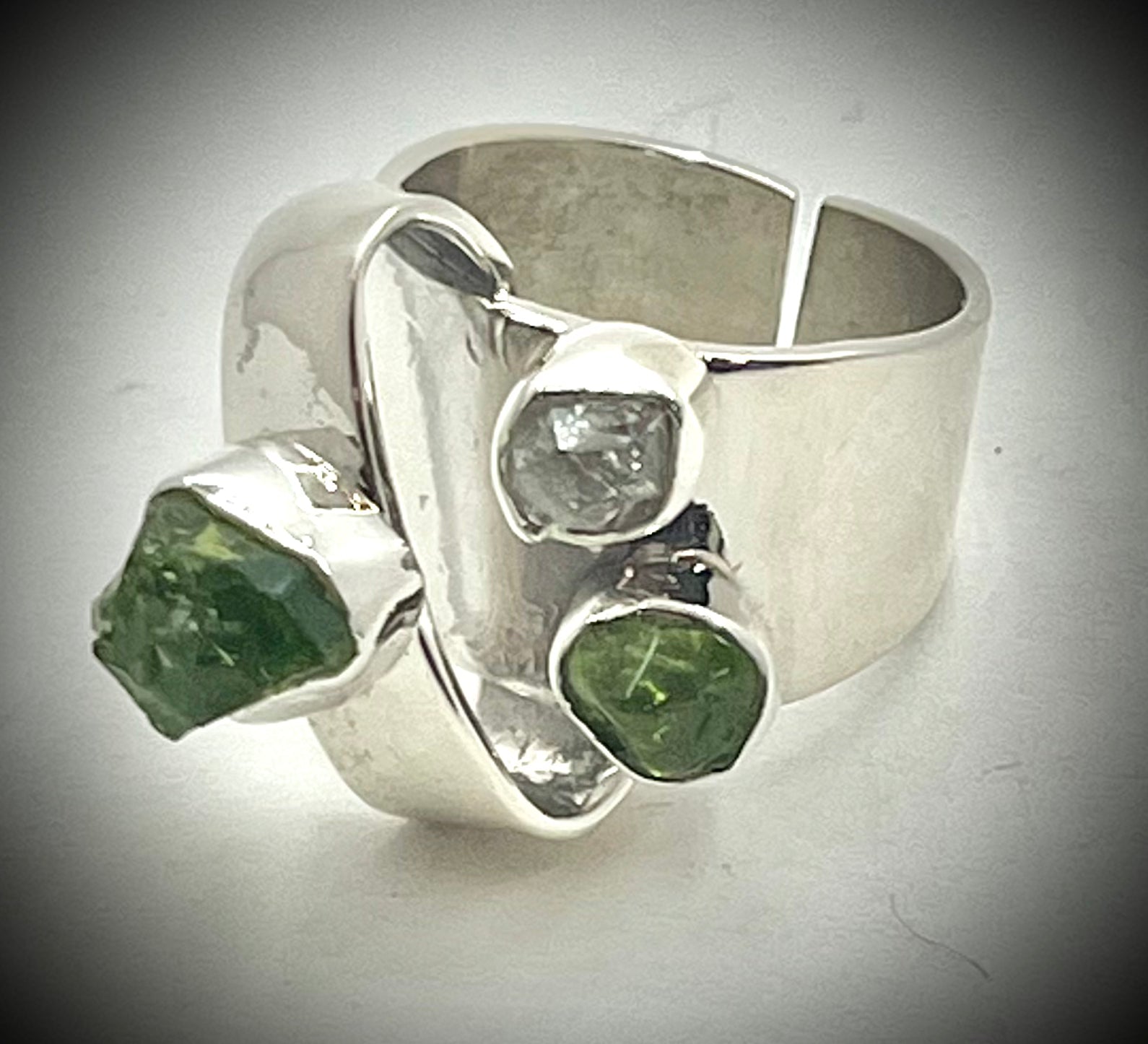 Peridot and Herkimer Trio Ring
