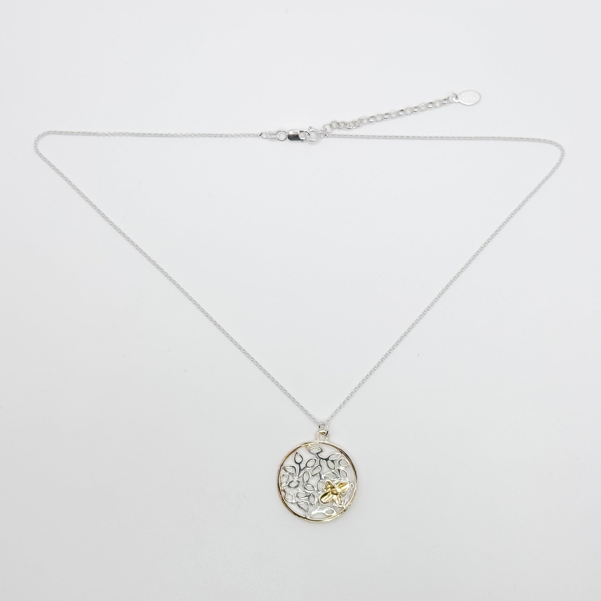 Round Petal Pendant with 2 tone Hydrangea Necklace