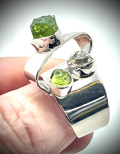 Peridot and Herkimer Trio Ring