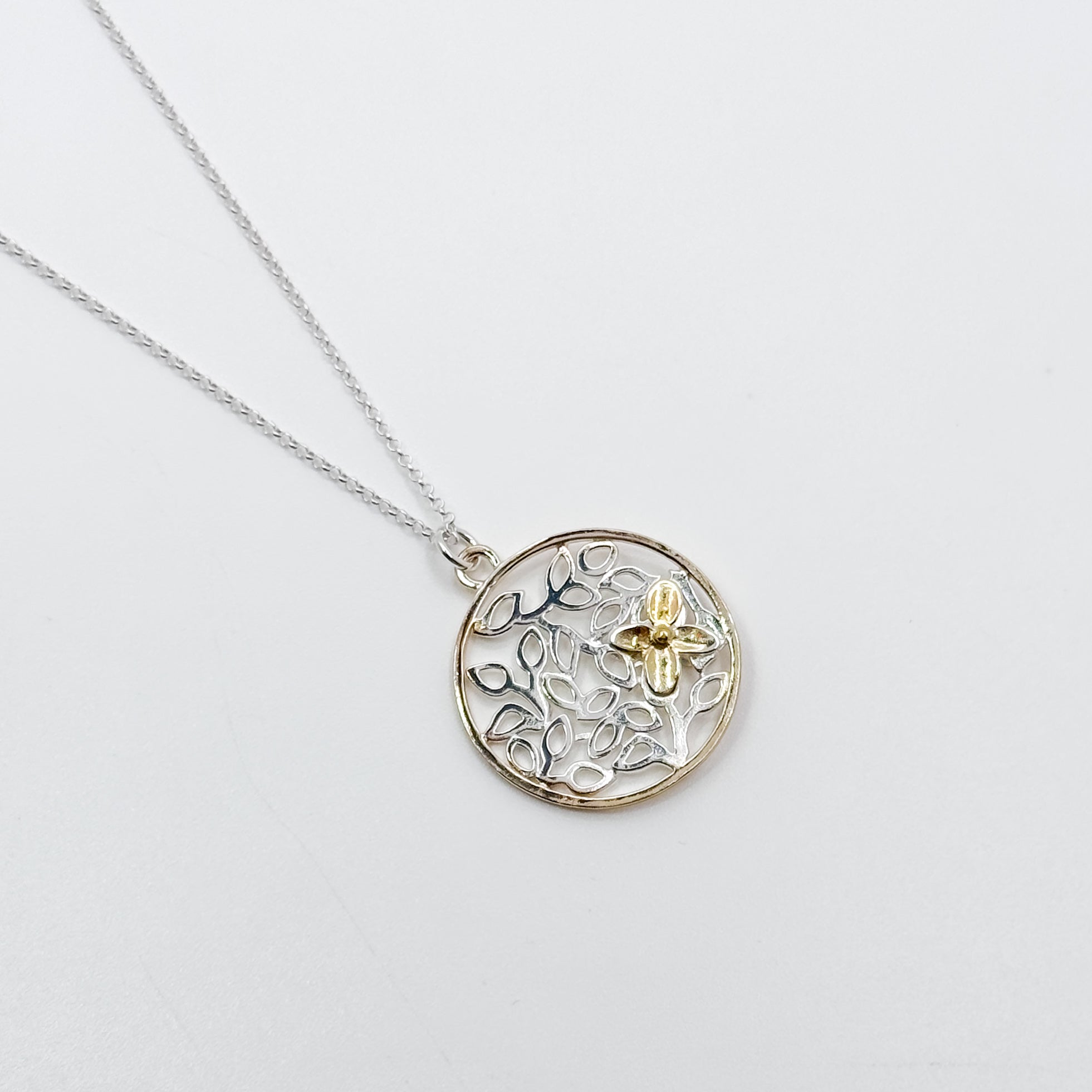 Round Petal Pendant with 2 tone Hydrangea Necklace