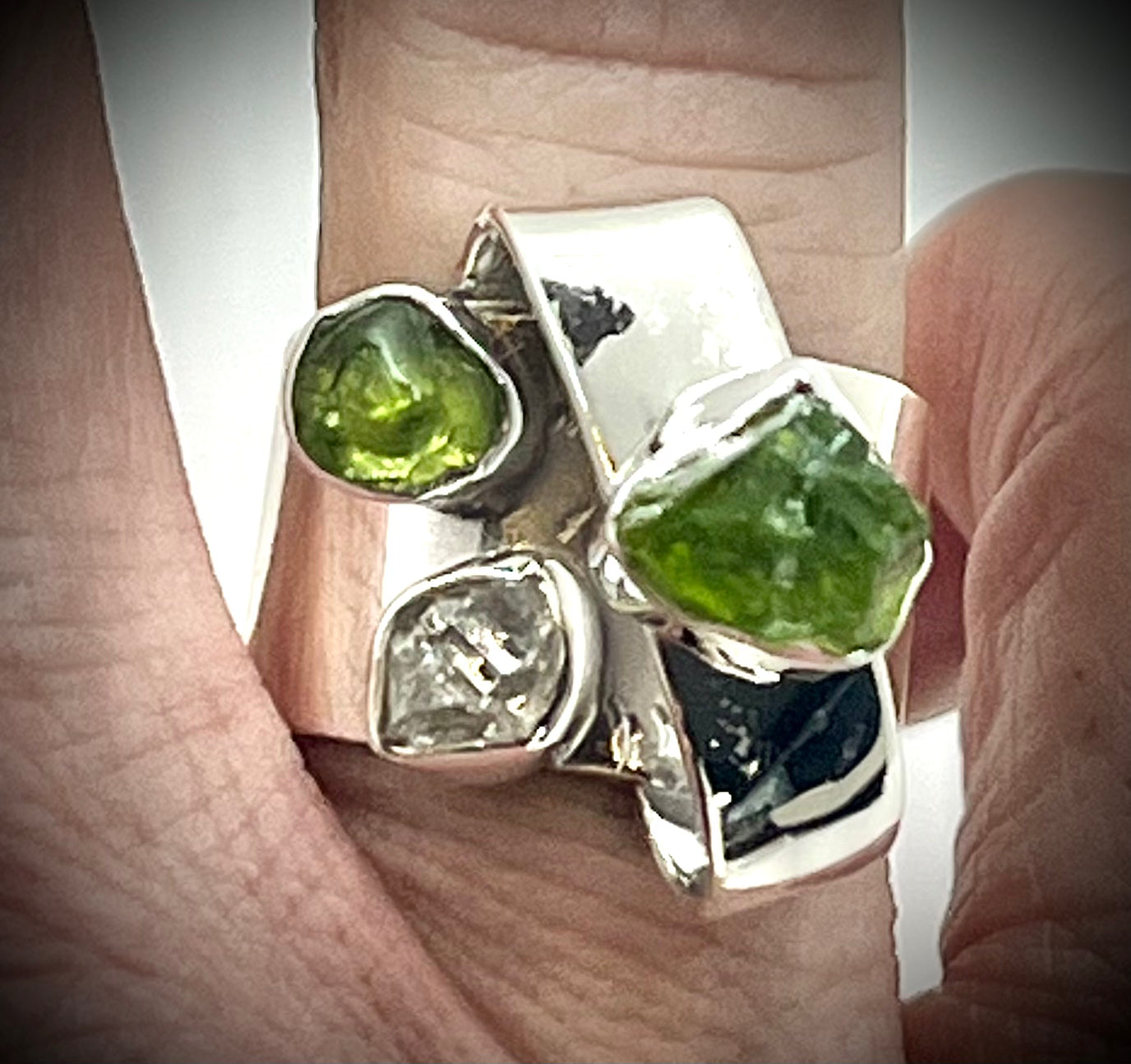 Peridot and Herkimer Trio Ring