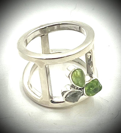Peridot and Herkimer Open Band Ring