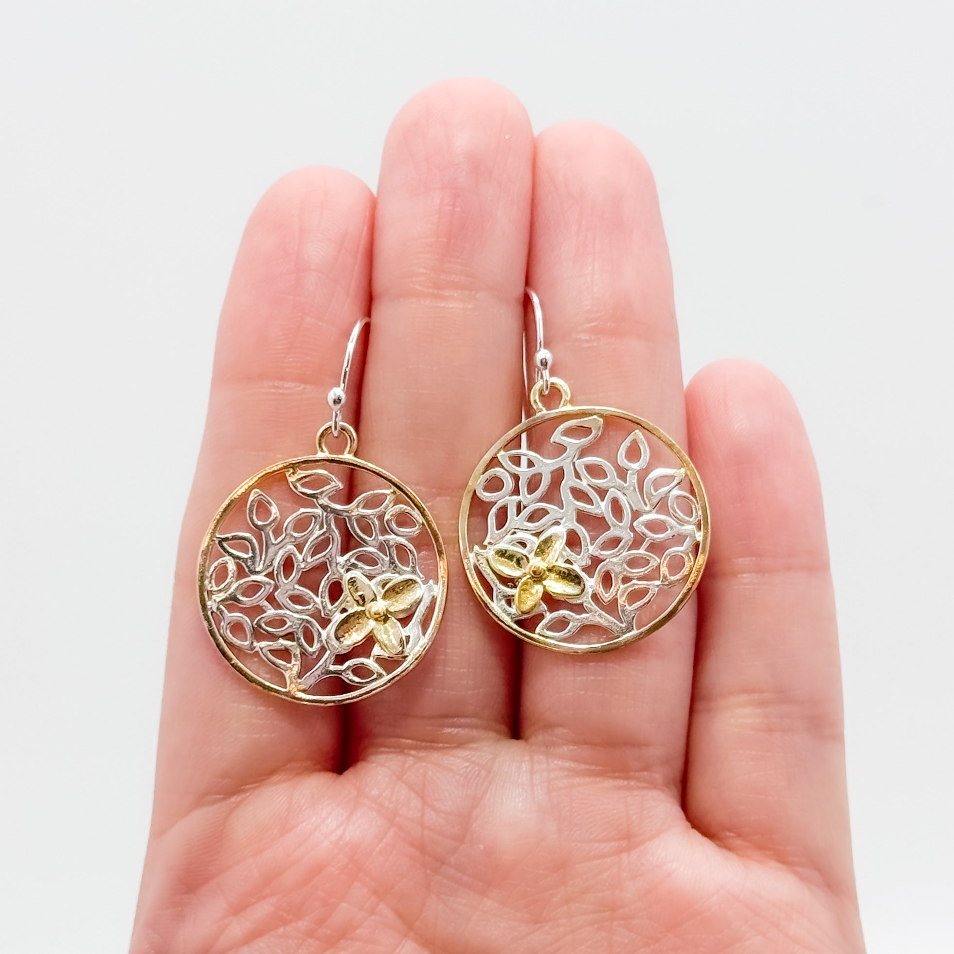 Large Round Petal with 2 Tone Hydrangea Earrings