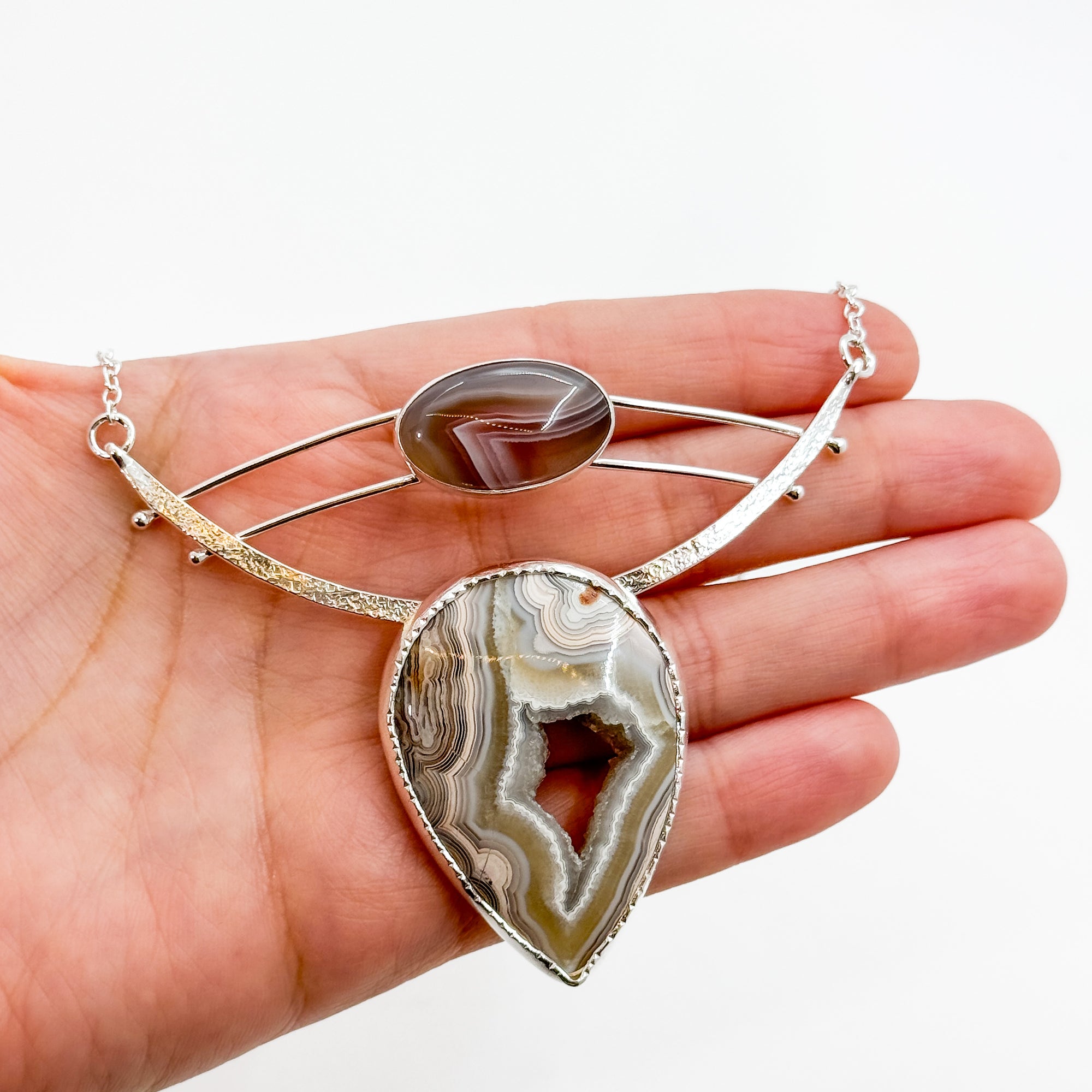 Jovie Choker with Druzy Lace Agate & Pink Botswana Agate Necklace