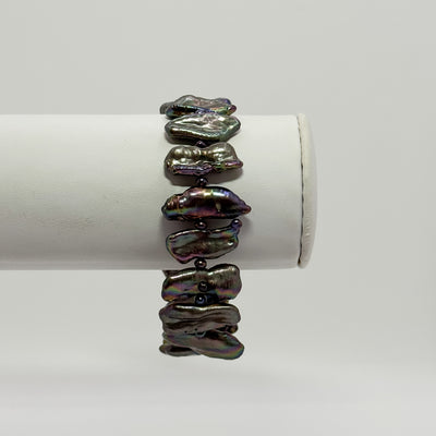 Peacock stick, single strand, pearl bracelet