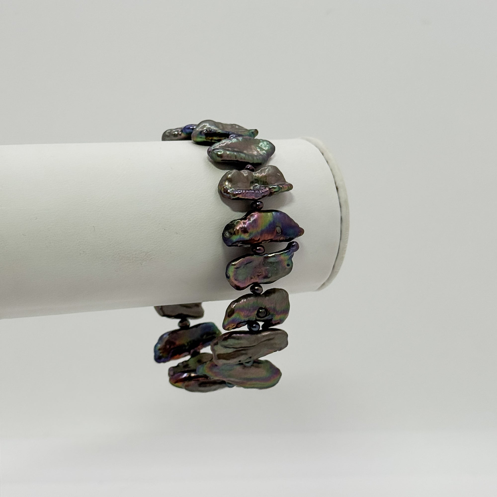 Peacock stick, single strand, pearl bracelet