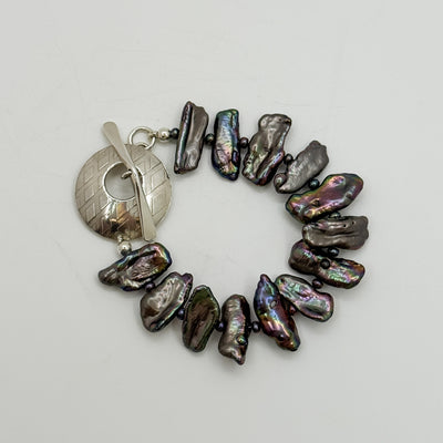 Peacock stick, single strand, pearl bracelet