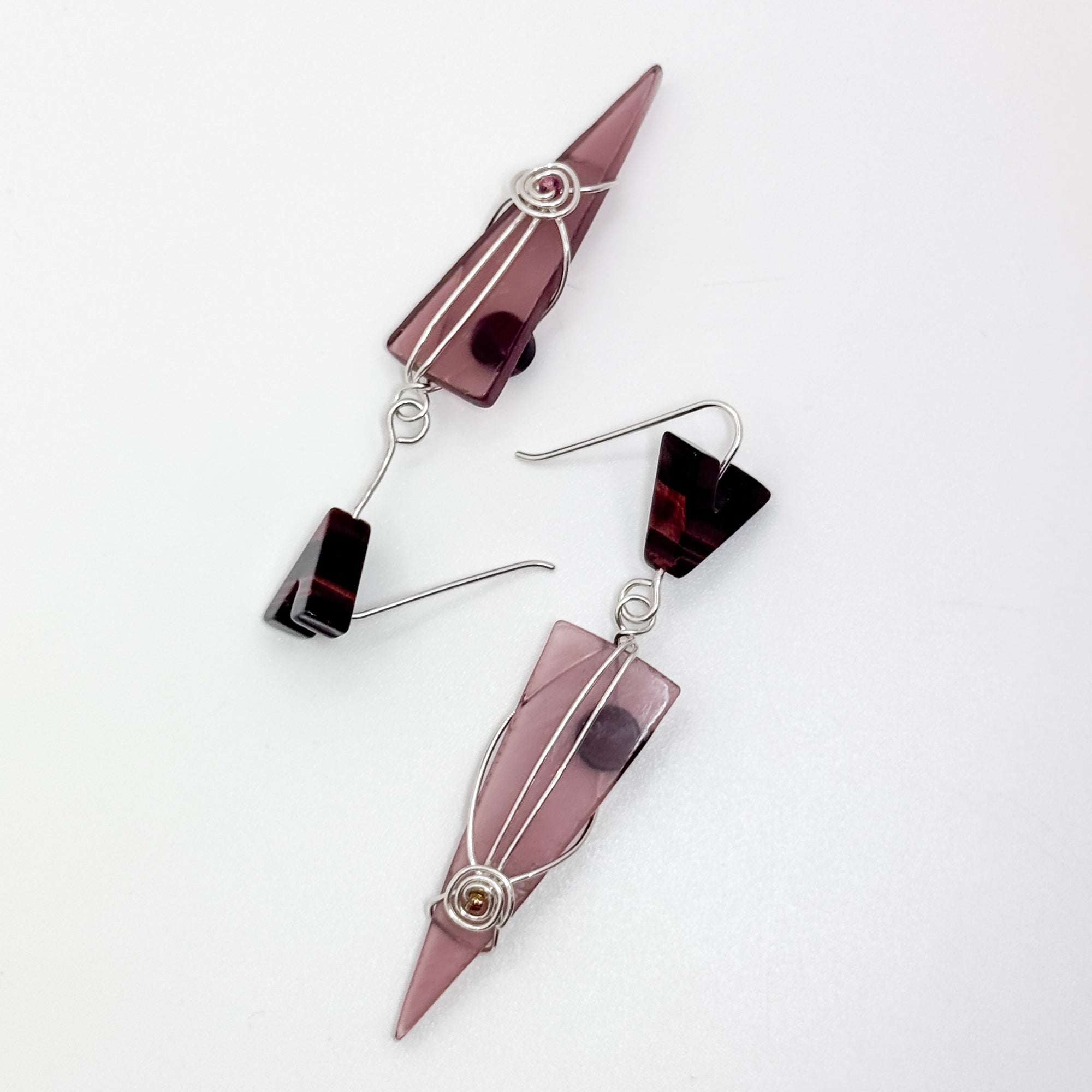 Long Triangle with red tiger eye earrings