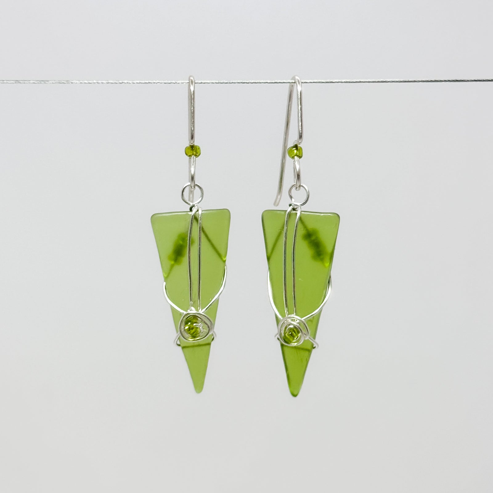 Kiwi Green long triangle earrings