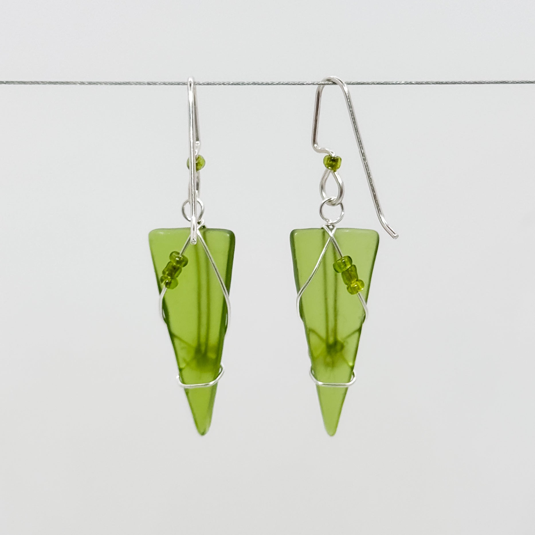 Kiwi Green long triangle earrings