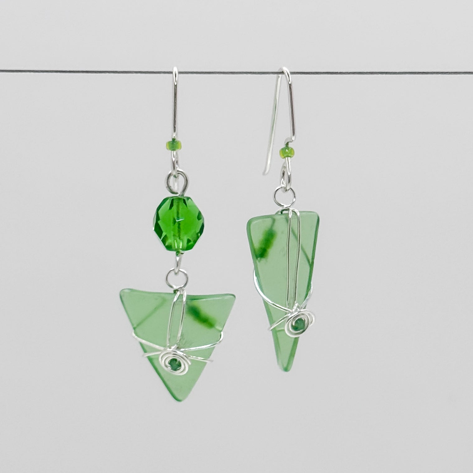 Kelly Green asymmetrical Triangle earrings