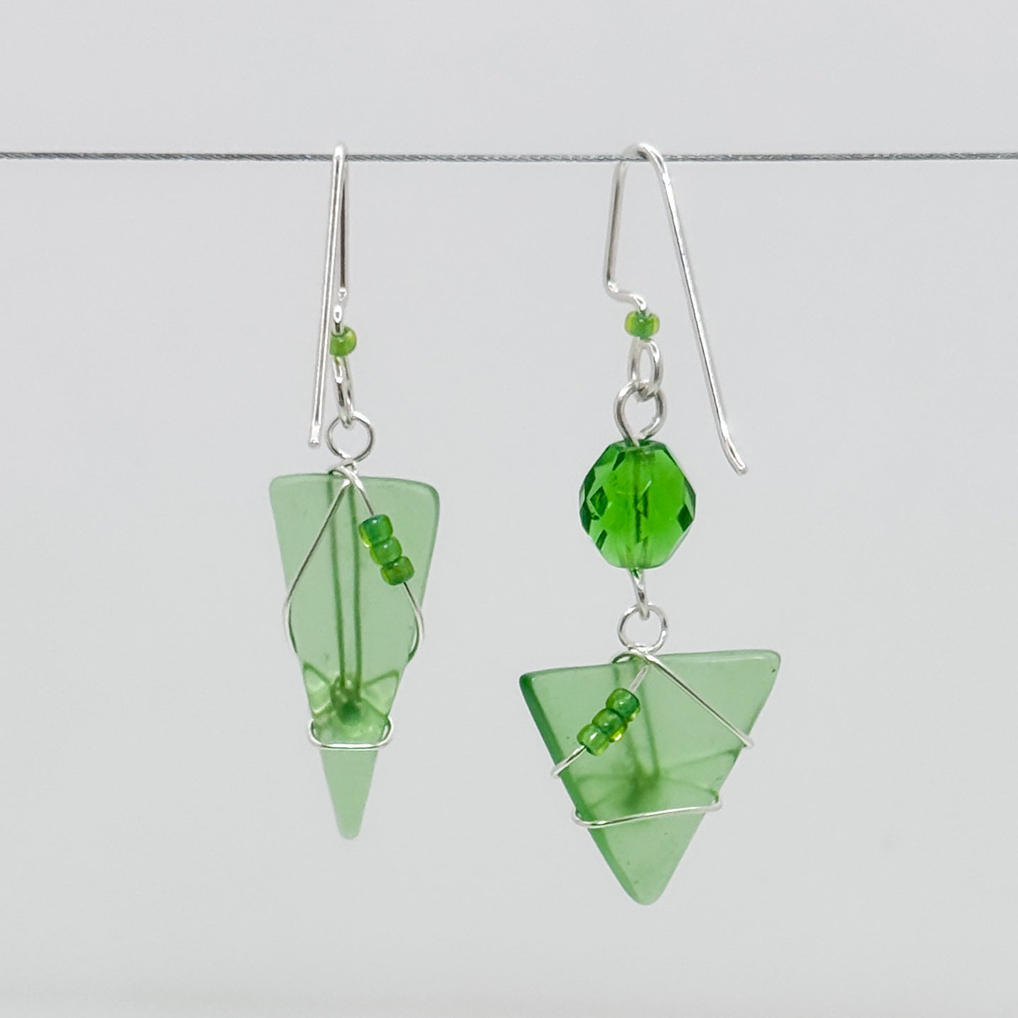 Kelly Green asymmetrical Triangle earrings