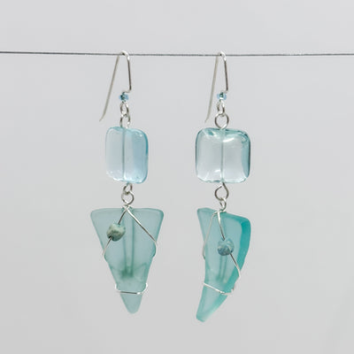 Aquamarine triangle with stones earrings