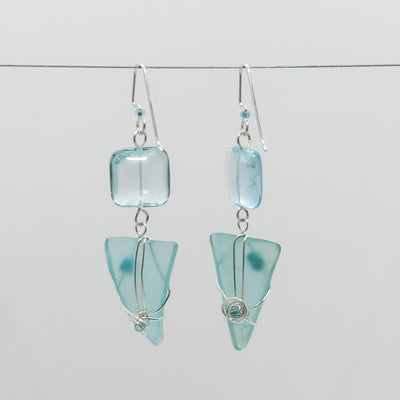 Aquamarine triangle with stones earrings