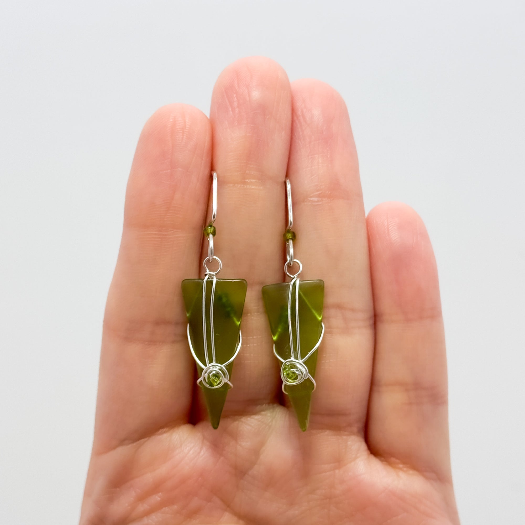 Kiwi Green long triangle earrings