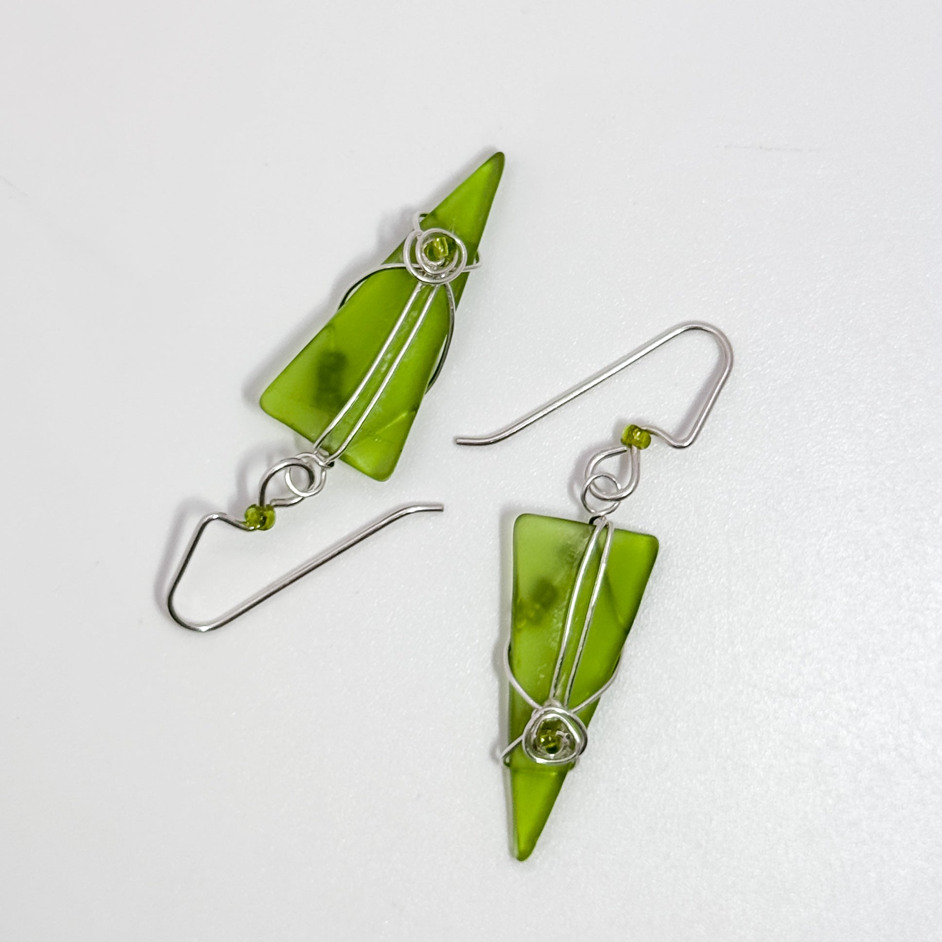 Kiwi Green long triangle earrings