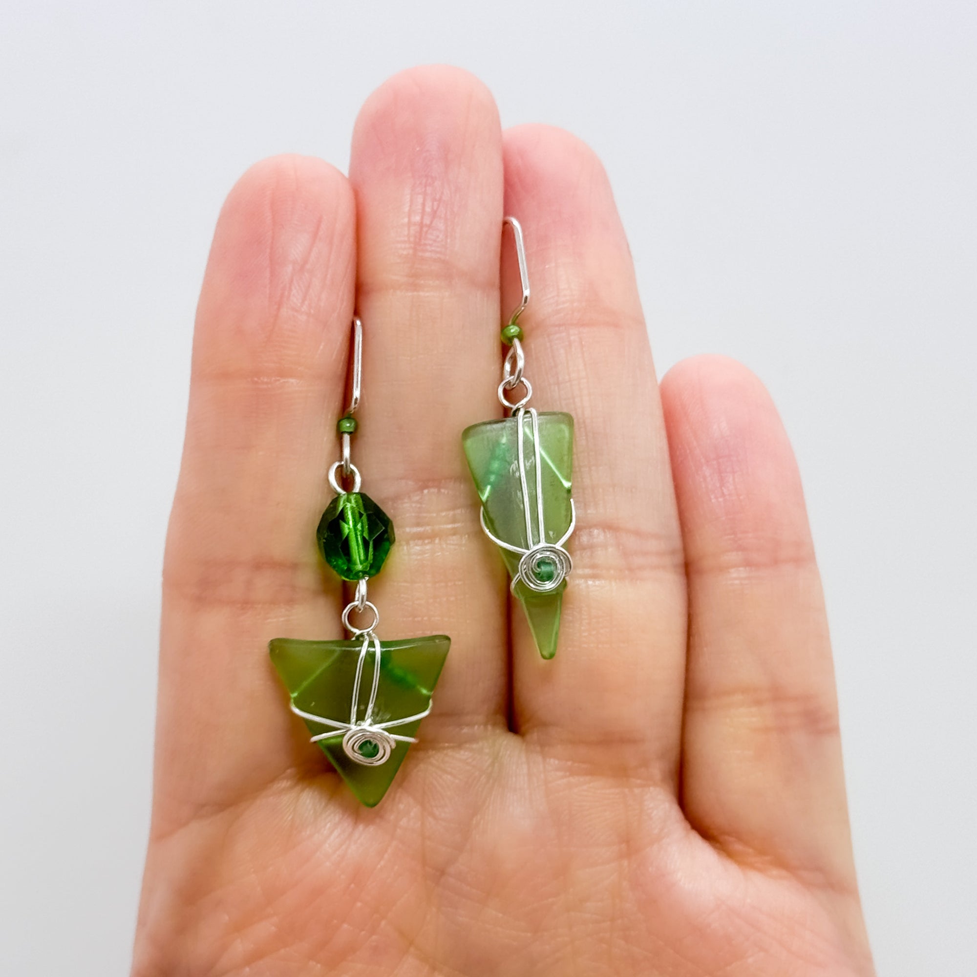 Kelly Green asymmetrical Triangle earrings