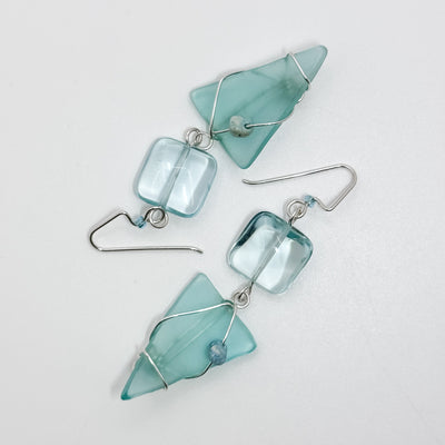 Aquamarine triangle with stones earrings